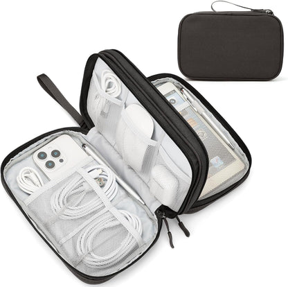 Travel Cable Organizer Pouch Electronic Accessories Carry Case Portable Waterproof Double Layers All-In-One Storage Bag for Cord, Charger, Phone, Earphone Black
