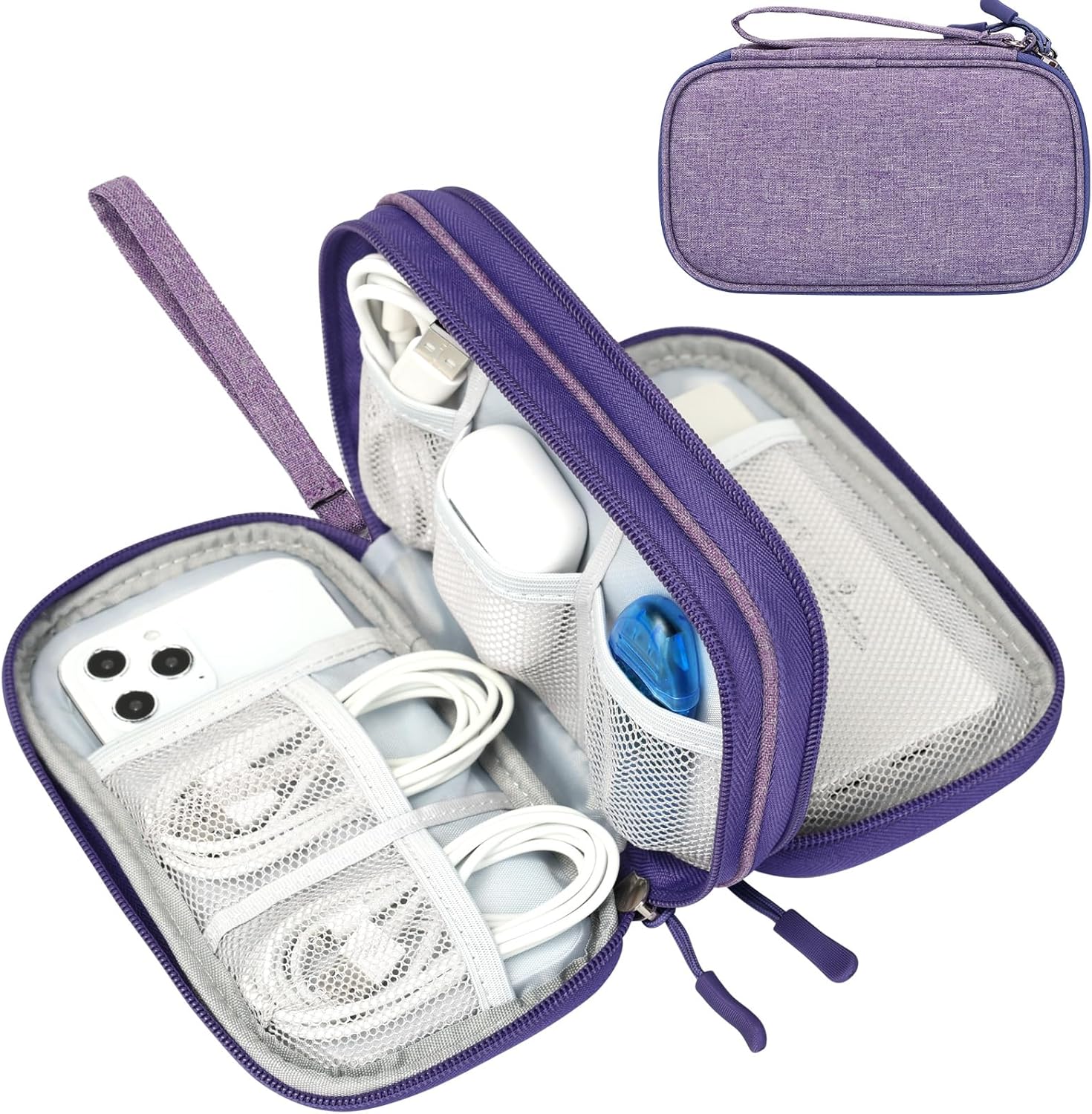 Travel Cable Organizer Pouch Electronic Accessories Carry Case Portable Waterproof Double Layers All-In-One Storage Bag for Cord, Charger, Phone, Earphone Black
