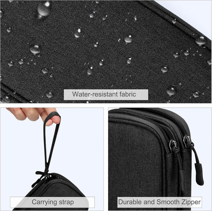 Travel Cable Organizer Pouch Electronic Accessories Carry Case Portable Waterproof Double Layers All-In-One Storage Bag for Cord, Charger, Phone, Earphone Black