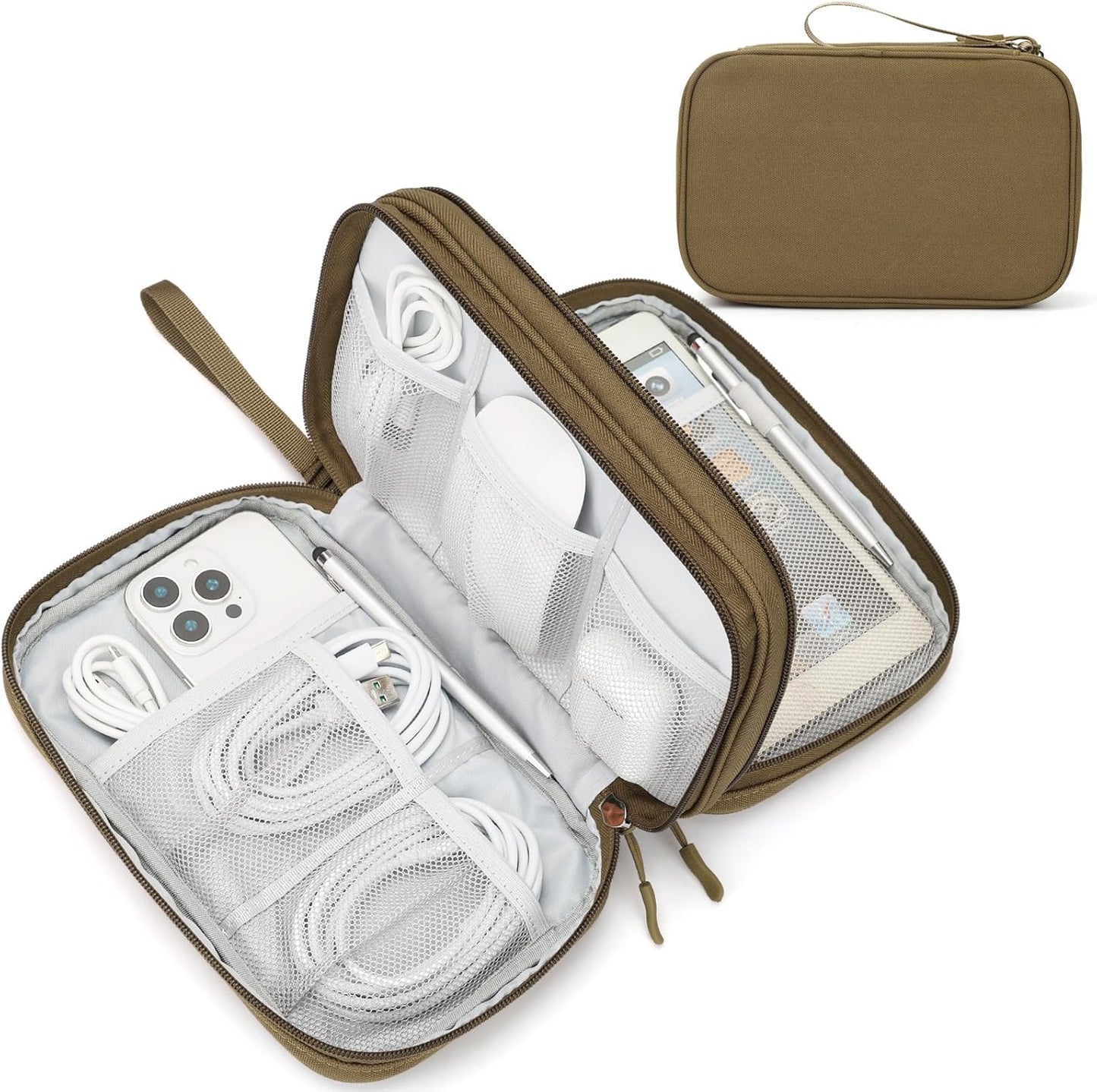 Travel Cable Organizer Pouch Electronic Accessories Carry Case Portable Waterproof Double Layers All-In-One Storage Bag for Cord, Charger, Phone, Earphone Black