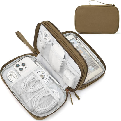 Travel Cable Organizer Pouch Electronic Accessories Carry Case Portable Waterproof Double Layers All-In-One Storage Bag for Cord, Charger, Phone, Earphone Black