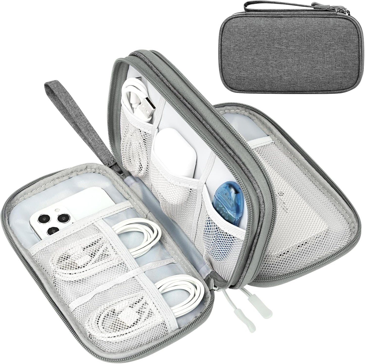Travel Cable Organizer Pouch Electronic Accessories Carry Case Portable Waterproof Double Layers All-In-One Storage Bag for Cord, Charger, Phone, Earphone Black