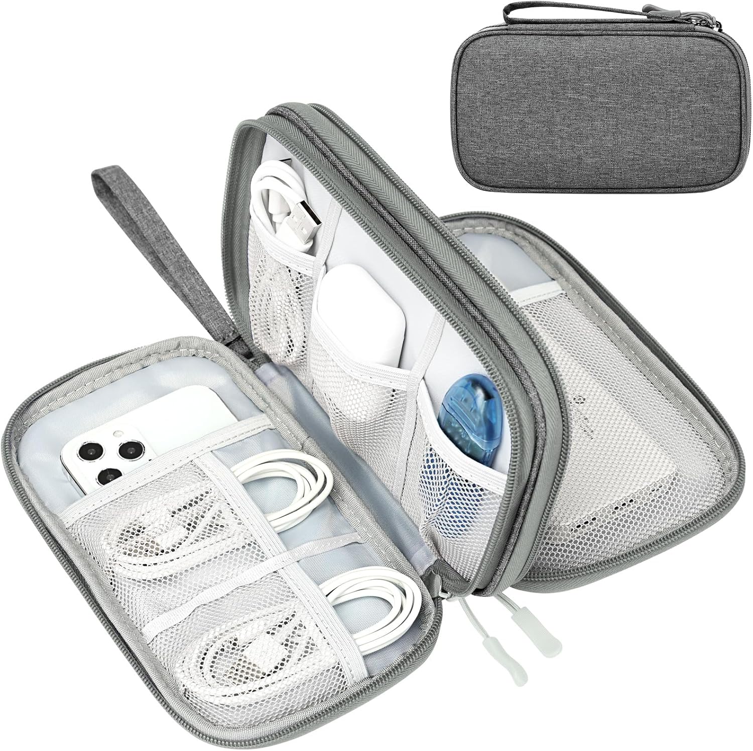 Travel Cable Organizer Pouch Electronic Accessories Carry Case Portable Waterproof Double Layers All-In-One Storage Bag for Cord, Charger, Phone, Earphone Black