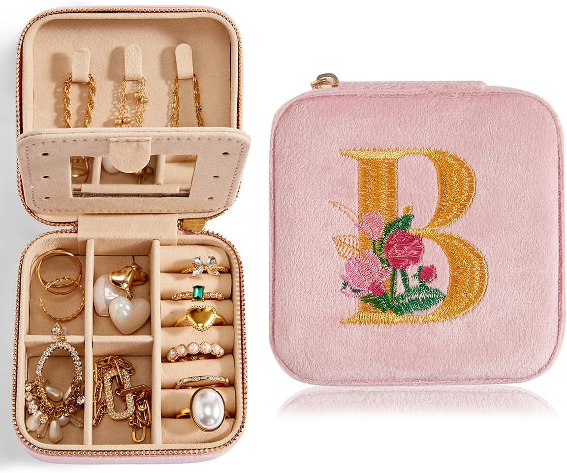 Travel Velvet Jewelry Box with Mirror, Mini Gifts Case for Women Girls, Small Portable Organizer Boxes for Rings Earrings Necklaces Bracelets