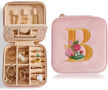 Travel Velvet Jewelry Box with Mirror, Mini Gifts Case for Women Girls, Small Portable Organizer Boxes for Rings Earrings Necklaces Bracelets