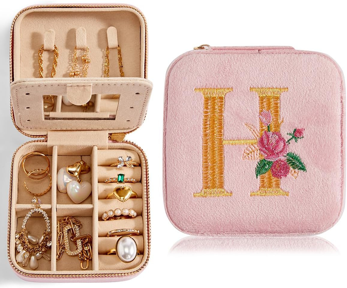 Travel Velvet Jewelry Box with Mirror, Mini Gifts Case for Women Girls, Small Portable Organizer Boxes for Rings Earrings Necklaces Bracelets