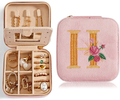 Travel Velvet Jewelry Box with Mirror, Mini Gifts Case for Women Girls, Small Portable Organizer Boxes for Rings Earrings Necklaces Bracelets
