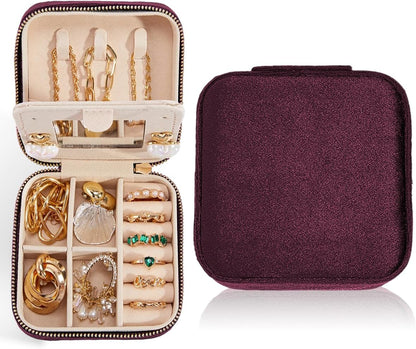 Travel Velvet Jewelry Box with Mirror, Mini Gifts Case for Women Girls, Small Portable Organizer Boxes for Rings Earrings Necklaces Bracelets